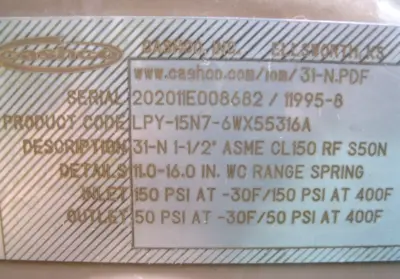 NEW Cashco LPY-15N7-6WX55316A