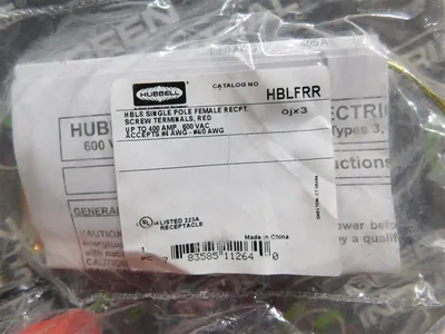 Hubbell HBLFRR Single Pole Female Recpt. Screw Terminals Red 400A 600VAC New