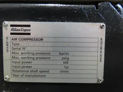Atlas Copco GA160VSD-FF 215Hp Rotary Screw Air Compressor 1076CFM 460v Air Dryer
