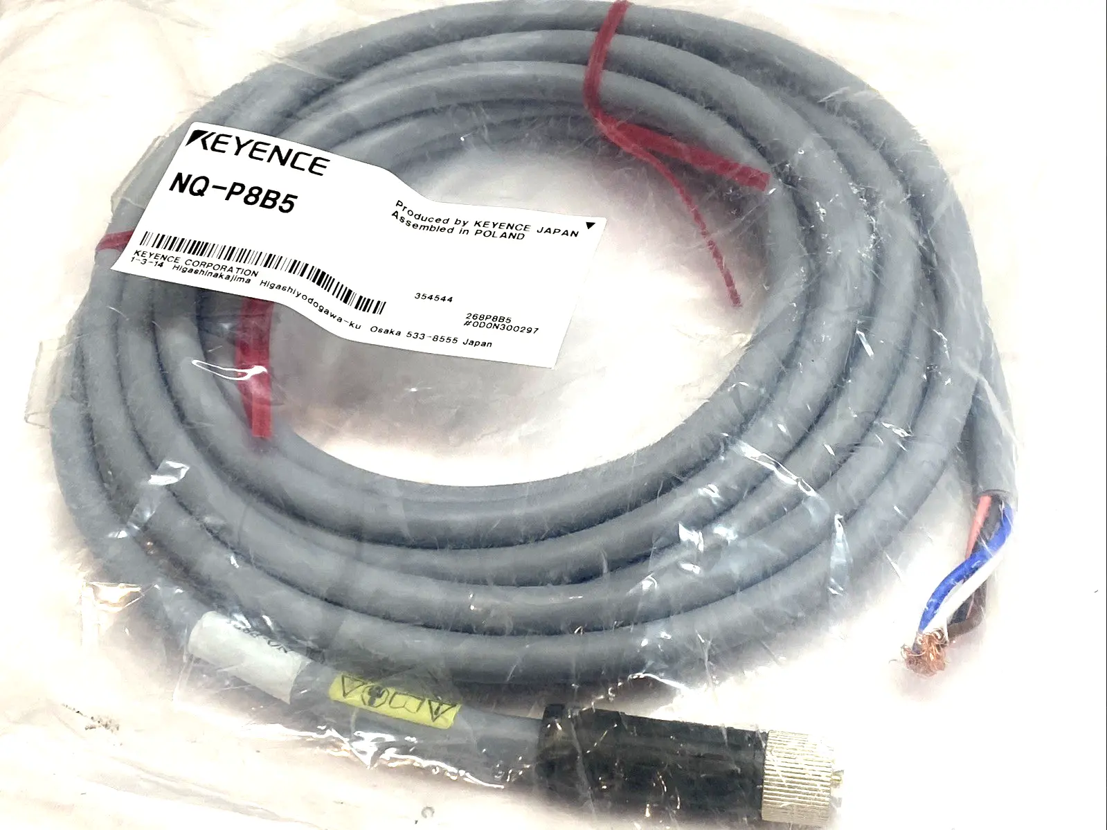 NEW KEYENCE POWER CABLE M12 4-PIN FEMALE, 5M PVC LOOSE WIRE
