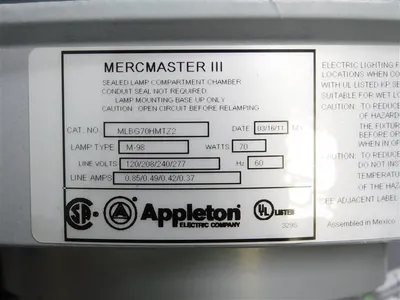 Appleton MLSH704G1NMTFTZ2UP 70W Metal Halide Light Fixture KPS125 25 Degree New