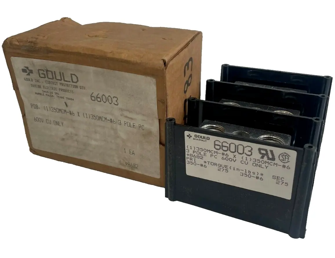NEW GOULD SHAWMUT 66003 POWER BLOCK 350MCM-#6 3 POLE PC 600V