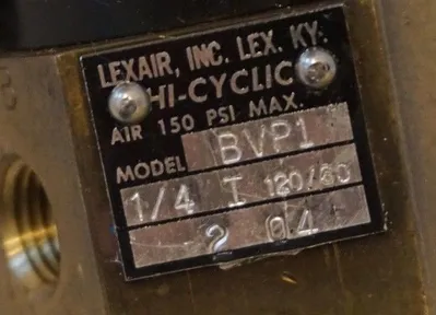 NEW LEXAIR INC. BVP1 HI CYLIC VALVE 1/4" 120V, 60HZ