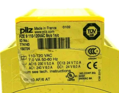 USED PILZ PZE9-110-120VAC-8N/O-1N/C SAFETY RELAY 774143 PZE9110120VAC8NO1NC