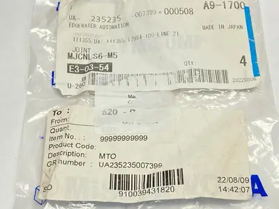MJCNLS6-M5 | Misumi  Push To Connect Fitting 6mm OD - M5 LOT OF 4 - New