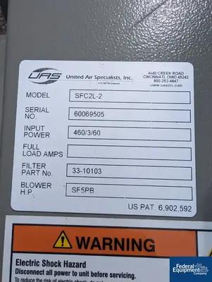 USED United Air Specialists, Inc. 510 Sq Ft United Air Specialist Dust Collector, Model SFC2L-2