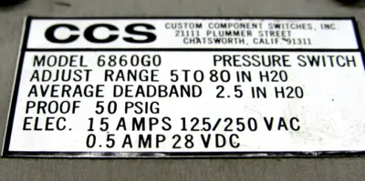 USED CUSTOM CONTROL SENSORS 6860G0 PRESSURE SWITCH