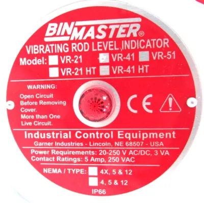NEW BIN MASTER VR-41 VIBRATING ROD LEVEL SENSOR 24" VR41.XX.G024.STD VR41