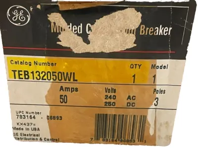 NEW GENERAL ELECTRIC TEB132050WL CIRCUIT BREAKER 50AMP 240V
