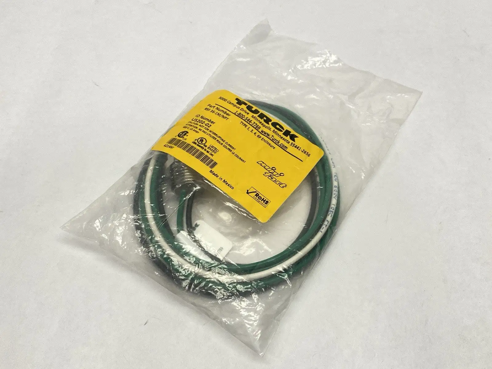 New | in-Stock TURCK ACTUATOR SENSOR RECEPTACLE 7/8" MALE 3-PIN 1M U5202-02 Valves/Fittings | Maverick Industrial Sales #1101814