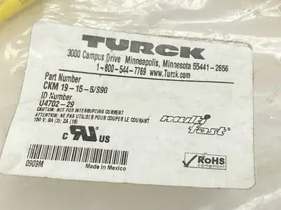 NEW TURCK ACTUATOR SENSOR CORDSET FEMALE M23 5M U4702-29