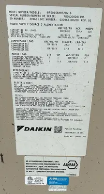 USED 2020 DAIKIN DPS012AHHE2DW-4 & DPS015AHHE2DW-6
