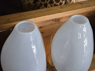 Lot of (2) Glass Table Vases by Holmegaard 6" x 12" (white opaline) (tear drop)