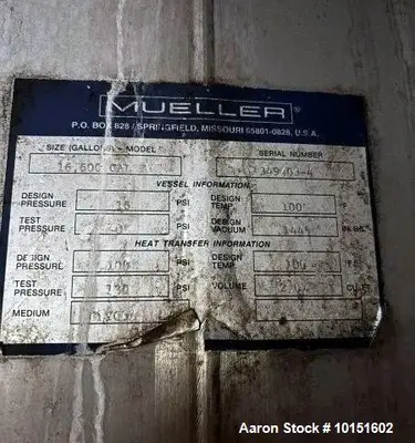 400 BBL Mueller Jacketed Fermentation Tank | Used Stainless Steel Brewery Vessel