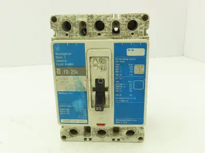 Westinghouse FD3020 Industrial Circuit Breaker 20A 3 Pole 600VAC 25K Ser C