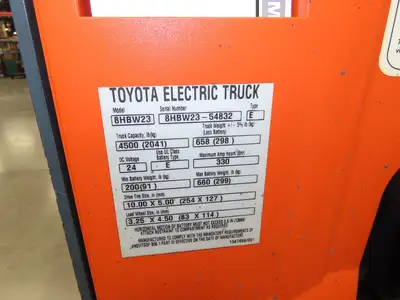 Toyota 8HBW23 Electric Walkie Pallet Jack 4500 lb 45" Forks 8.5" Lift 24V
