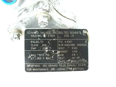 NEW EDWARD VALVES B16.34LTD VALVE SIZE .75