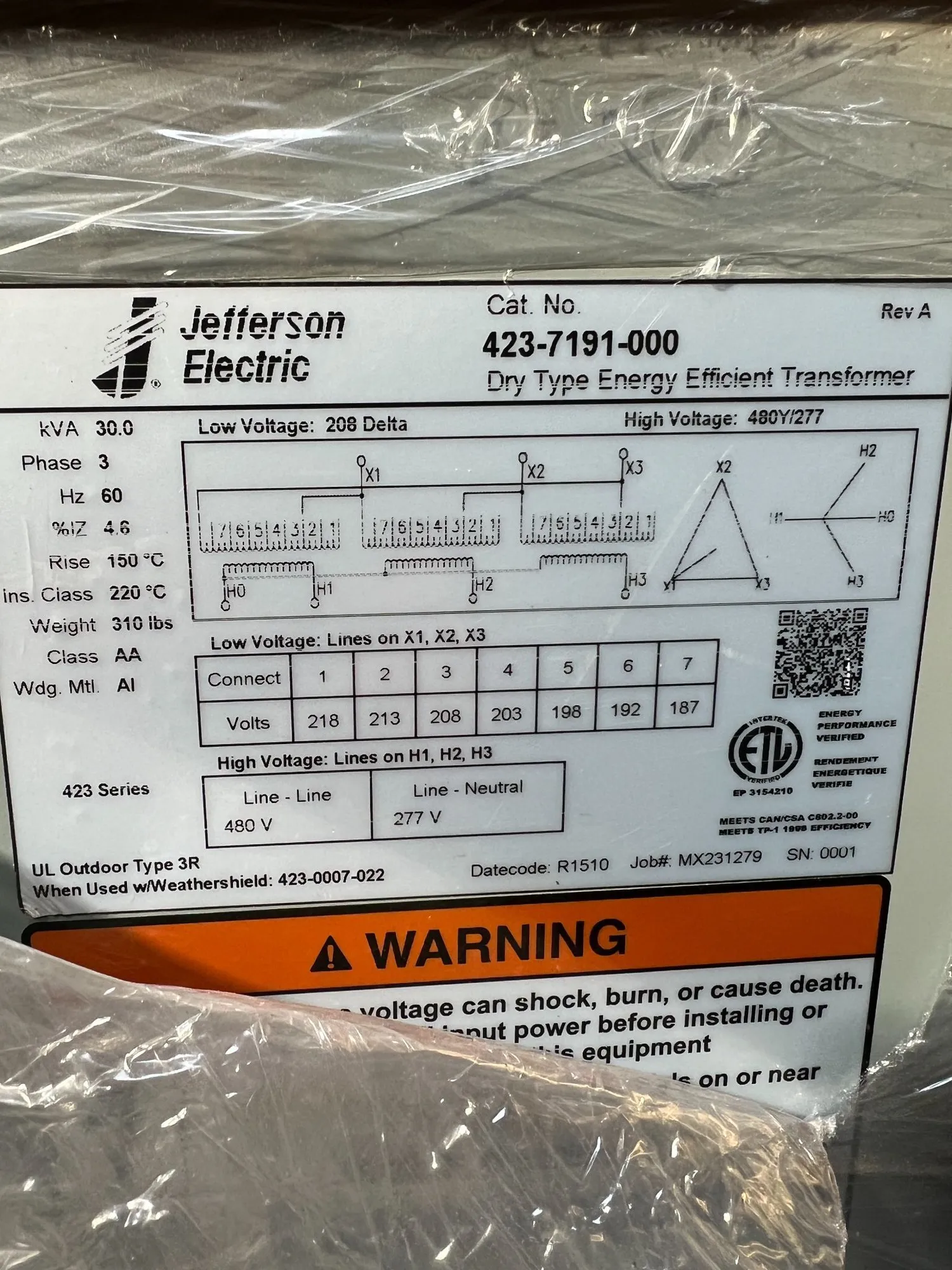 NEW JEFFERSON ELECTRIC 423-7191-0000
