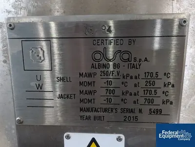 USED Olsa 1,500 Liter Olsa Planetary mixer, Model SpeedyMix 1500, 316 S/S