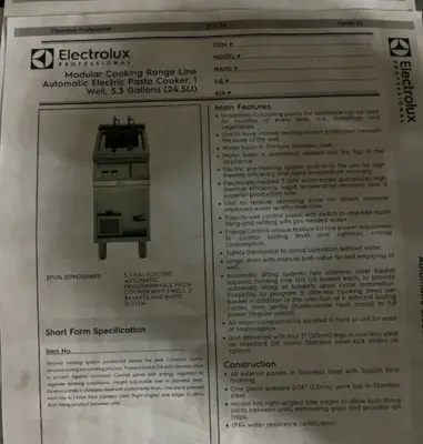 82-0205 Electrolux Electric Pasta Cooker
