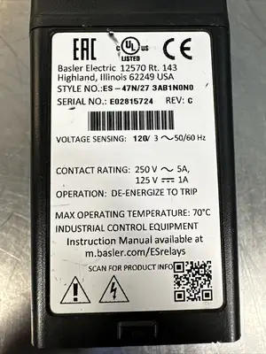 Basler Electric ES-47N/27 3AB1N0N0 Protection Relay 120v-ac (BIN-2.3.3)