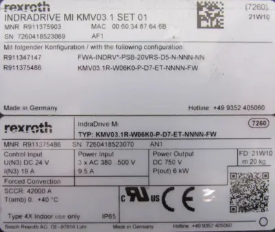 USED REXROTH R911375486 DRIVE KMV03.1R-W06K0-P-D7-ET-NNNN-FW R911375903