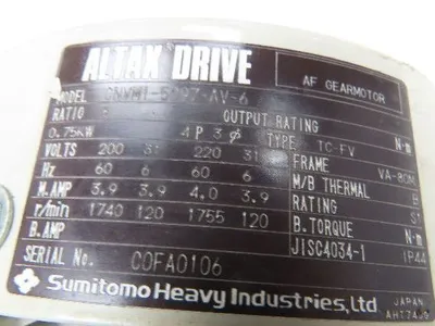 Sumitomo CNVM1-5097-AV-6 Altax Drive AF Gearmotor 6:1 Inline Reducer 220V 80M