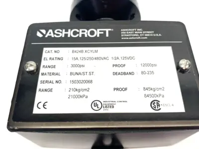 USED ASHCROFT PRESSURE SWITCH NEMA 4X 3000PSI