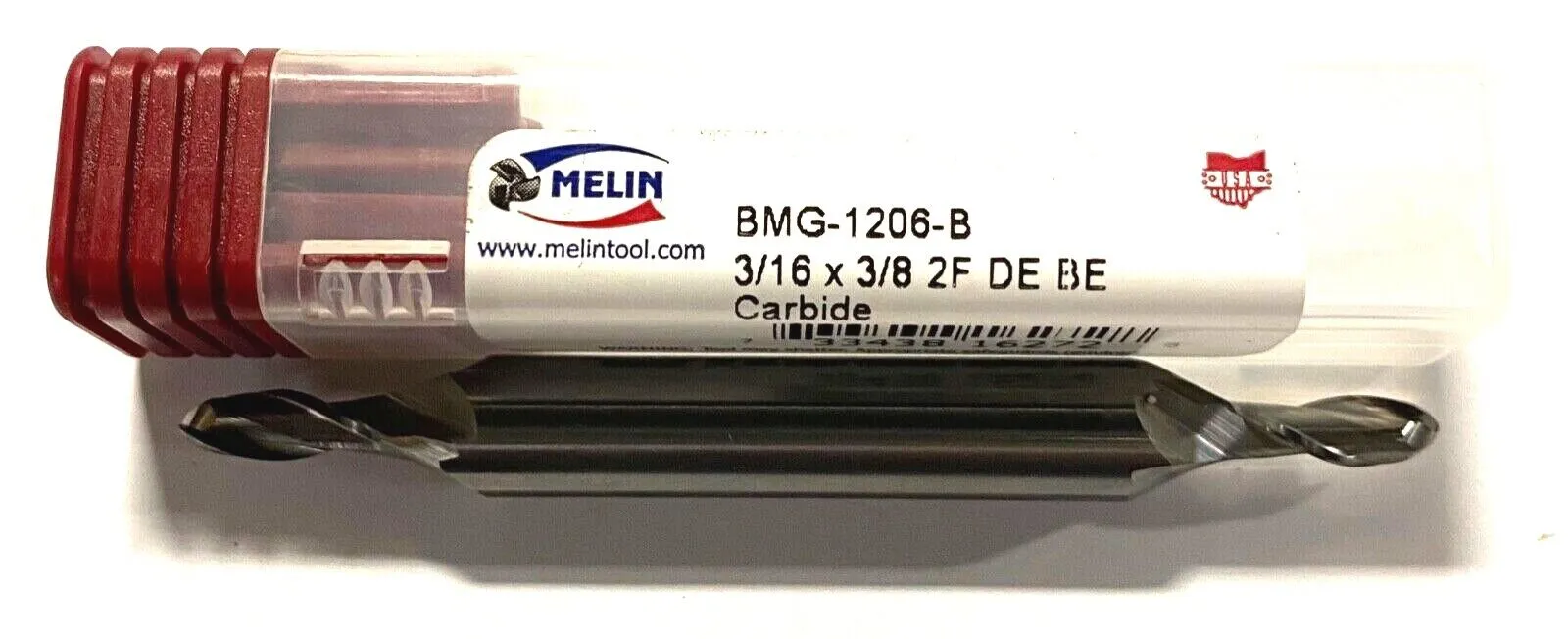 Melin 3/16" x 3/8" Carbide Double End Mill 2 Flute Ball Nosed 16272 USA Made