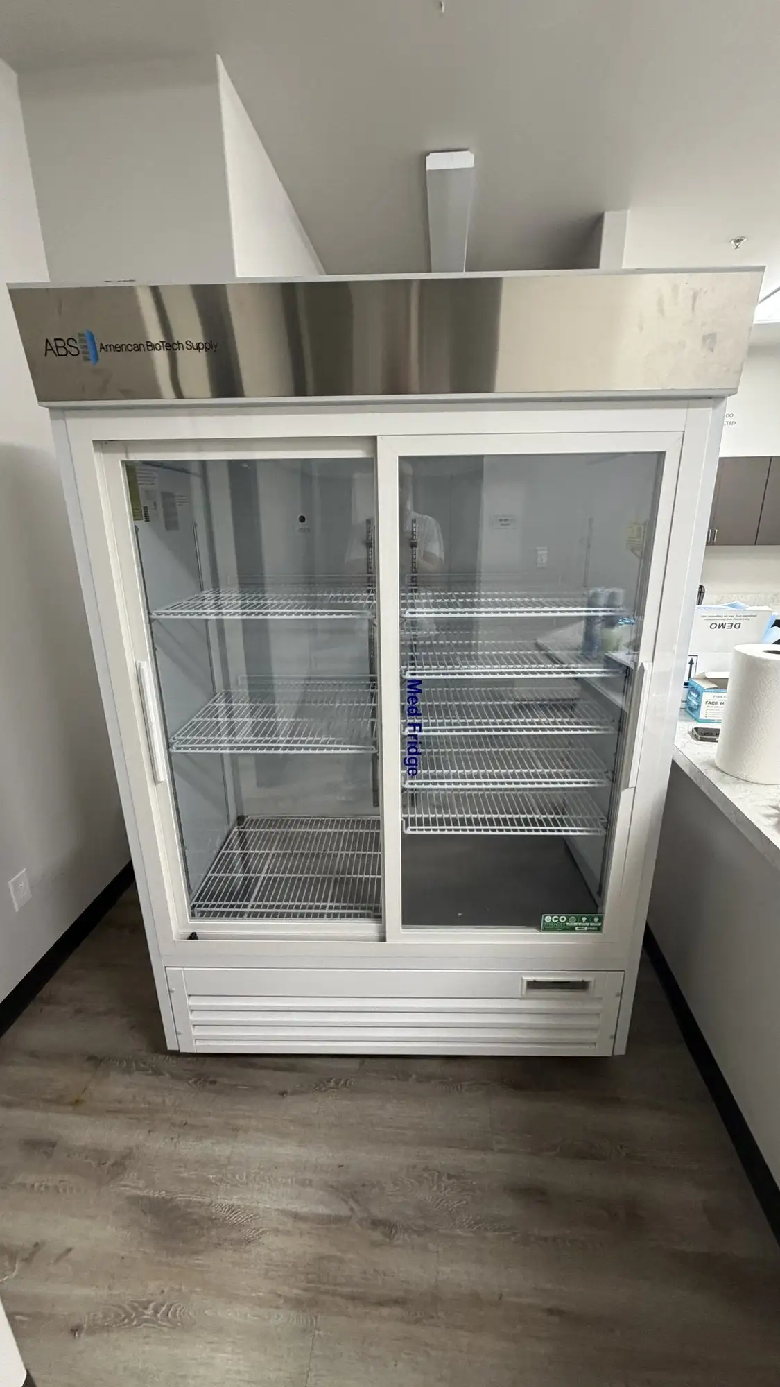 Used American Biotech Supply Dual Door Medical Refrigerator Lab Refrigerators Texas US | PT Medical Technologies #1458681