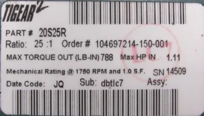 NEW DODGE 20S25R GEAR REDUCER 25:1