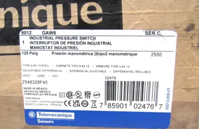 NEW SEALED TELEMECANIQUE 9012-GAW6 PRESSURE SWITCH 9012GAW6
