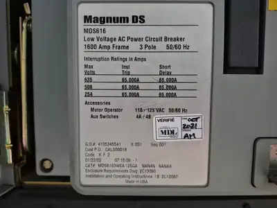 Magnum DS 600V 3200A 65kA Switchgear Lineup w/ MDS616 & MDS632 Breakers