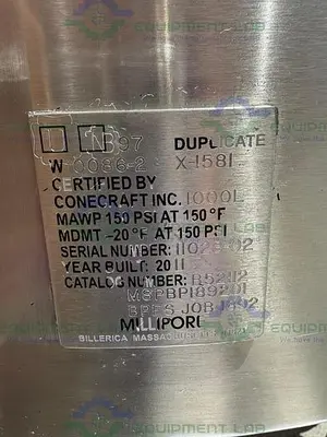 USED MILLIPORE STAINLESS STEEL SINGLE USE 1000 LITER REACTOR W/ CONTROLLER