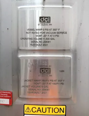 USED DCI, INC. 11500 Gallon Jacketed Tank