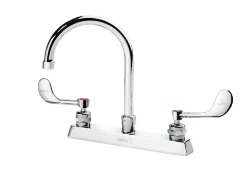 Krowne 15-501L-W-E4 Deck Mount Faucet w/ 6" Gooseneck Spout & VR Wrist Action Handles - 8" Centers, 1.5 GPM