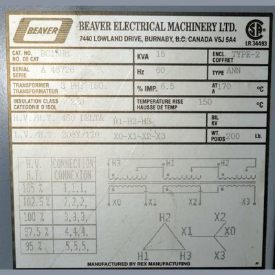 Beaver 15 kVA Isolation Transformer