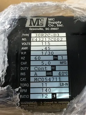 MC Supply Co. Motor Model MC054711 115V 1B