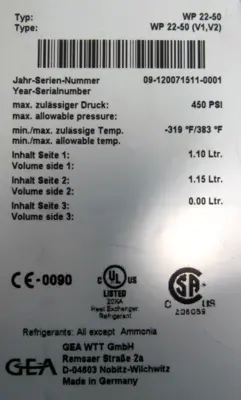 NEW GEA WTT WP22-50 HEAT EXCHANGER 450PSI WP2250