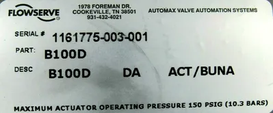 NEW FLOWSERVE B100D ACTUATOR VALVE WNXCLU2M1-18-00200 8-BX2-W1111A1V9NZ 10"