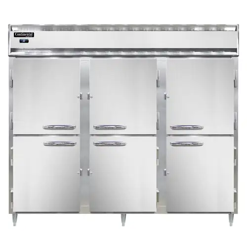 Continental D3RENHD 85 1/2" Three Section Reach In Refrigerator, (6) Left/right Hinge Solid Doors, Top Compressor, 115v