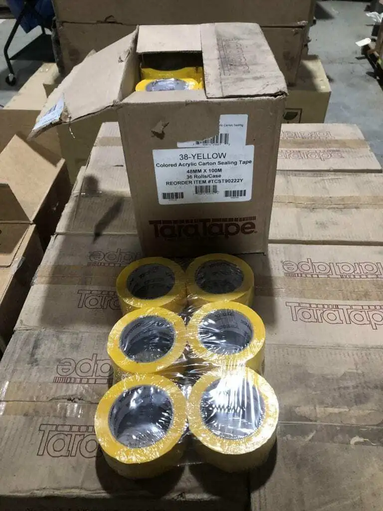 Taratape 38 2″ X 110yd Yellow Acrylic Carton Sealing / Floor Tape -NIB of 36