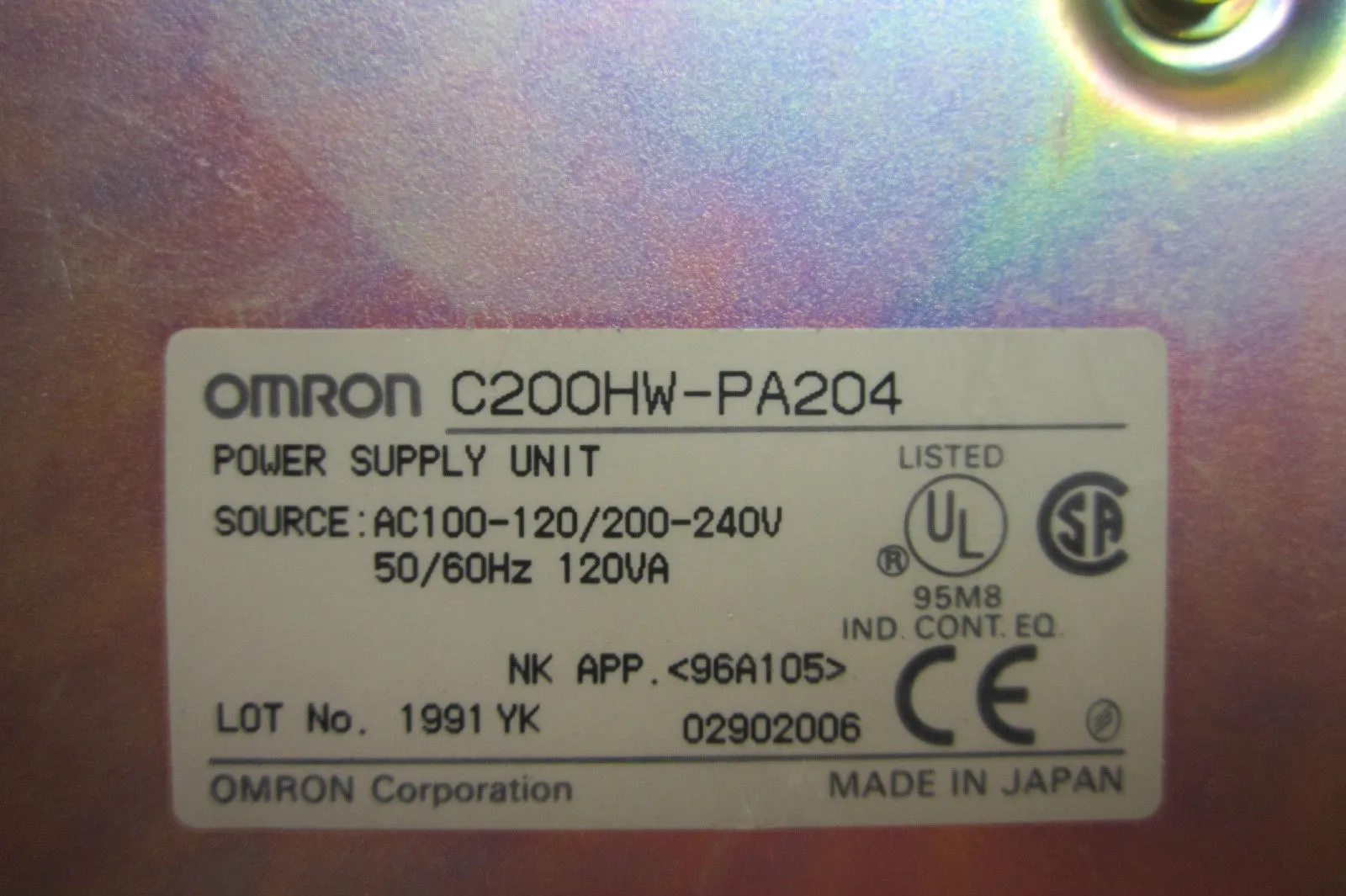 USED OMRON C200HW-PA204 POWER SUPPLY MODULE C200HWPA204