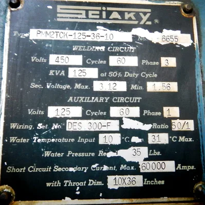 USED Sciaky PMM2TCK-125-36-10