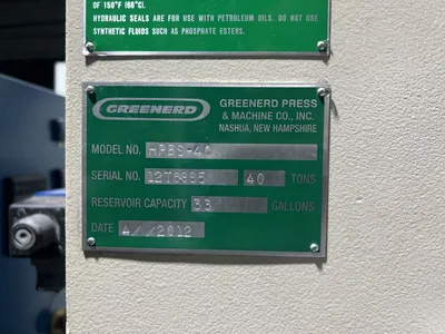 USED 2012 GREENERD PRESSES GREENERD HPBS-40 PRESS