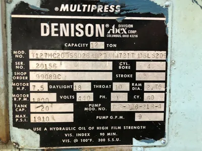 USED DENISON MULTIPRESS DENISON MULTIPRESS T127MC209SSD268D276MA72IT 106LS209 PRESS
