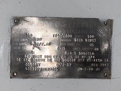 150 hp General Electric DC Motor 238 Amps 1150/1800 rpm