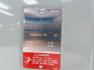 Thomas&Betts RGD221NF-TB General Duty Safety Switch 30A 240VAC 3-10Hp