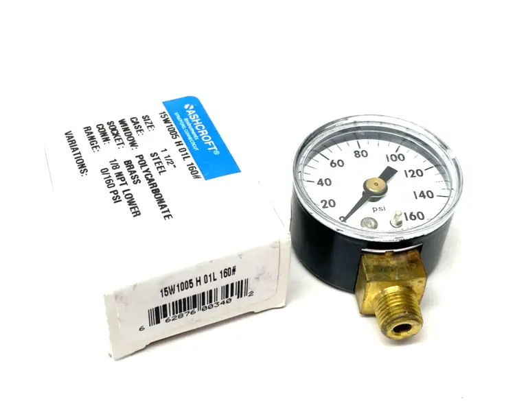 New | in-Stock Ashcroft Pressure Gauge, 1/8" NPT, 1-1/2" Face, 0/160psi Universal Pressure Meters Michigan US | Maverick Industrial Sales #1401326