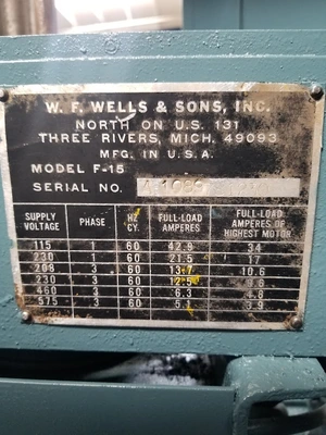 Used W.F. WELLS F-15 Horizontal Band Saws California US | Sterling Machinery Exchange #1465875